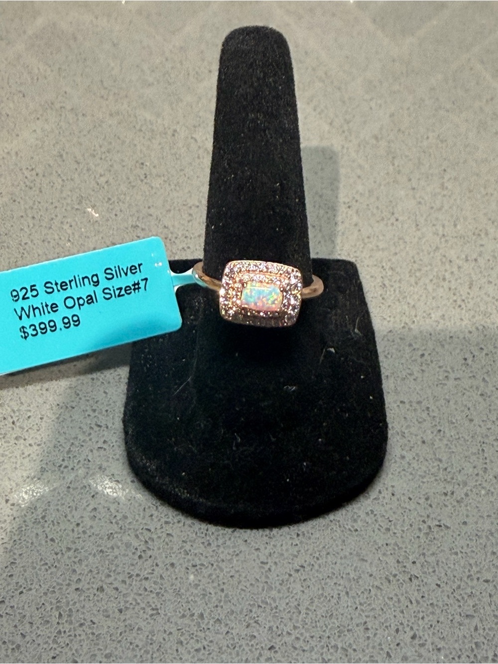 Sterling Silver White Opal Halo Ring - Size 7